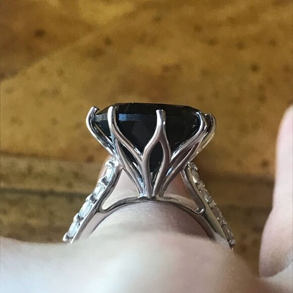 Natural Smoky Quartz Sterling Silver Lotus Cocktail Ring Size 6.25 - Picture 2 of 8